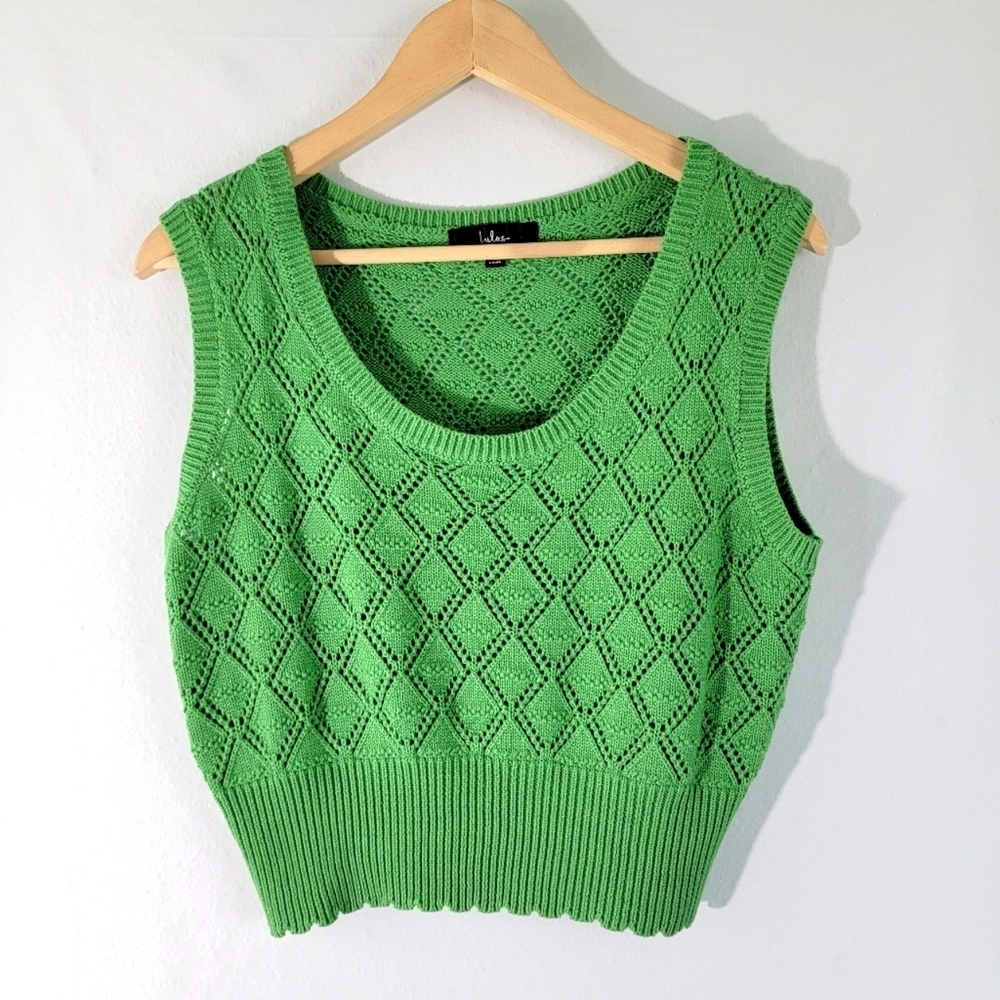 Lulus Women's Y2K Green Open Knit Sleeveless Top Sz XL Crop Stretchy